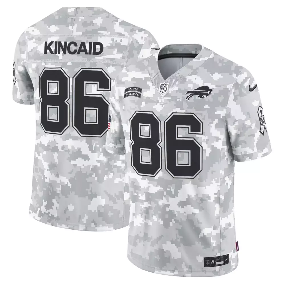 Dalton Kincaid 86 Buffalo Bills Jersey White Salute To Service American Flag Men