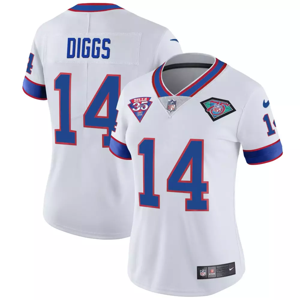 Stefon Diggs 14 Buffalo Bills Jersey White 75th Anniversary 35th 2021 Women Game