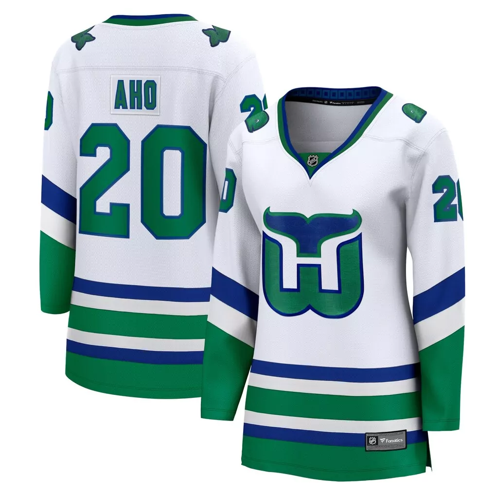 Sebastian Aho 20 Hartford Whalers Jersey White Men Ice Alternate Green Blue Throwback