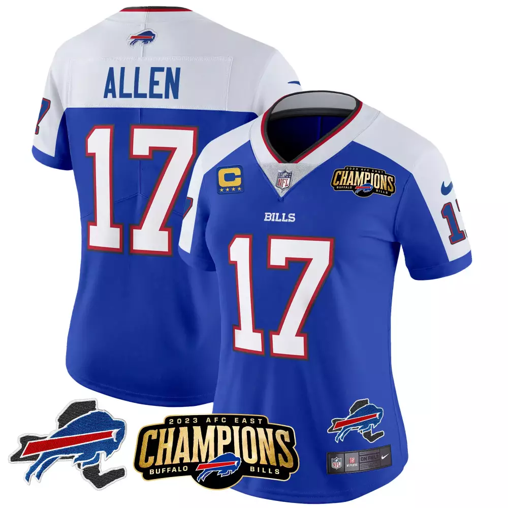 Josh Allen 17 Buffalo Bills Jersey Royal Blue 2023 AFC East Champions Men Replica