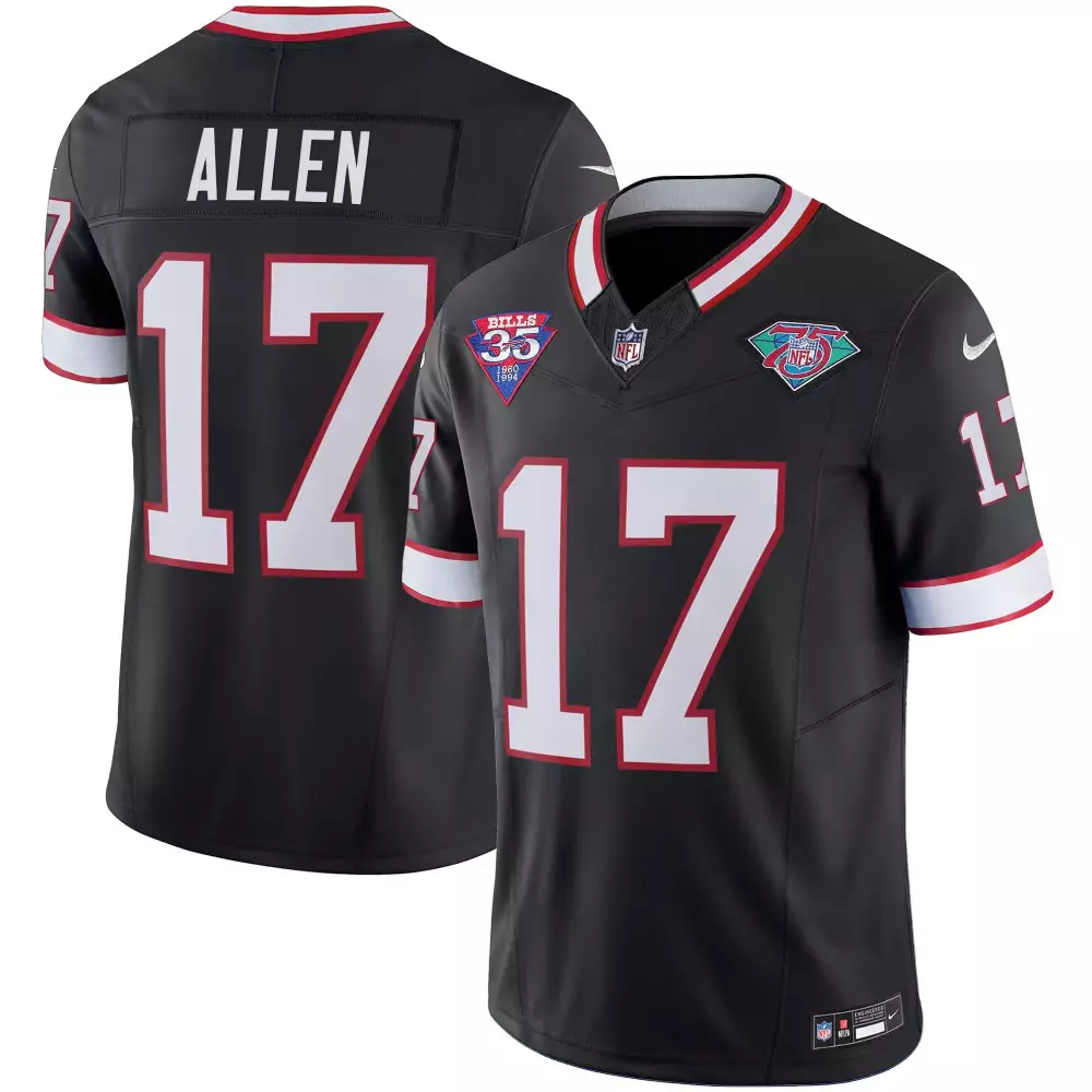 Josh Allen 17 Bills Jersey Black 75th Anniversary 35th Men Player White Red Throwback