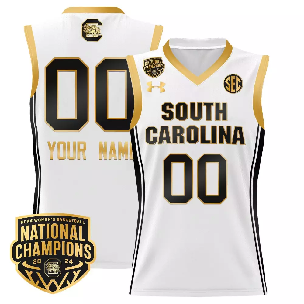 Custom South Carolina Jersey White National Champions Women Black Gold All Stitched
