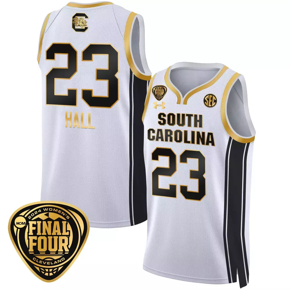 Bree Hall 23 South Carolina Jersey White Women Black Gold v2 All Stitched
