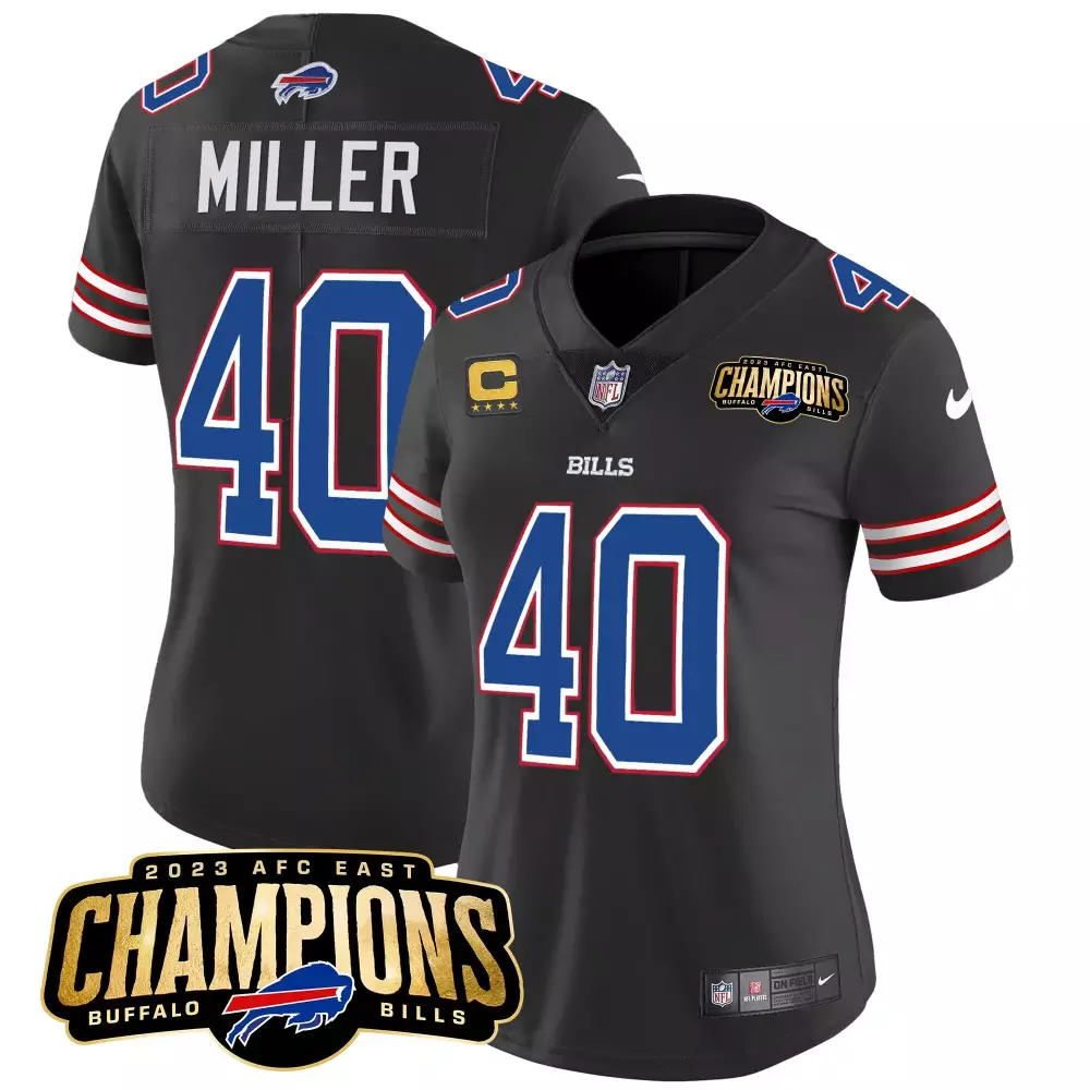 Von Miller 40 Buffalo Bills Jersey Black 2023 AFC East Champions Women Player Blue