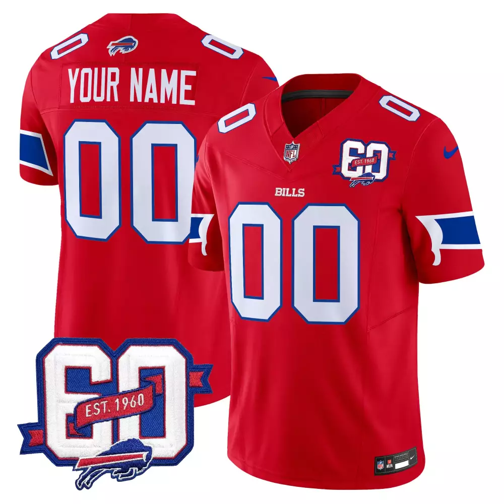 Custom Bills Jersey Red 60th Anniversary Men White Blue Vapor Limited All Stitched