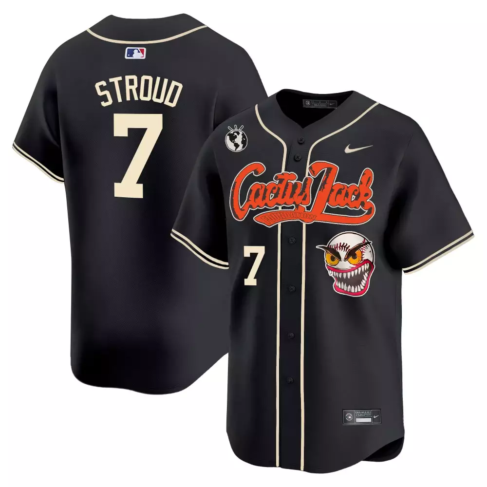 Stroud 7 Houston Astros Jersey Black Cactus Jack World Globe Monster Skull Men Cream