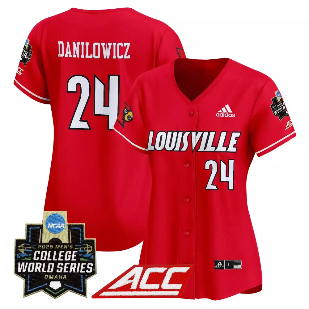Danilowicz Louisville 24 Jersey Red College World Series Cardinals 2025 Men White