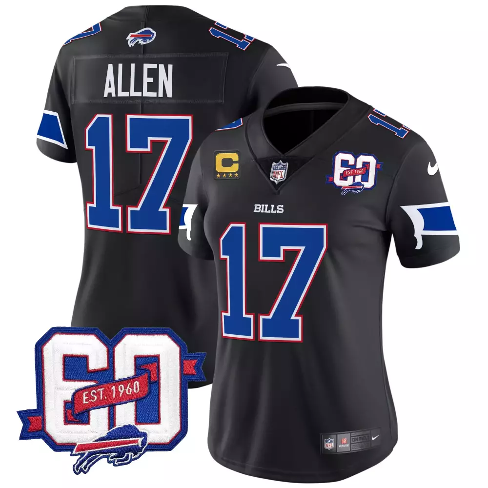 Josh Allen 17 Bills Jersey Black 60th Anniversary Men Replica Royal Blue White All