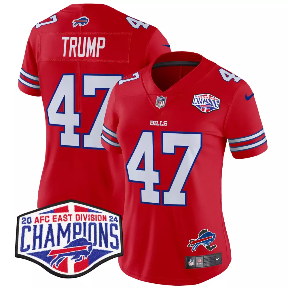 Donald Trump 47 Bills Jersey Red 2024 AFC East Division Champions Women Player Blue