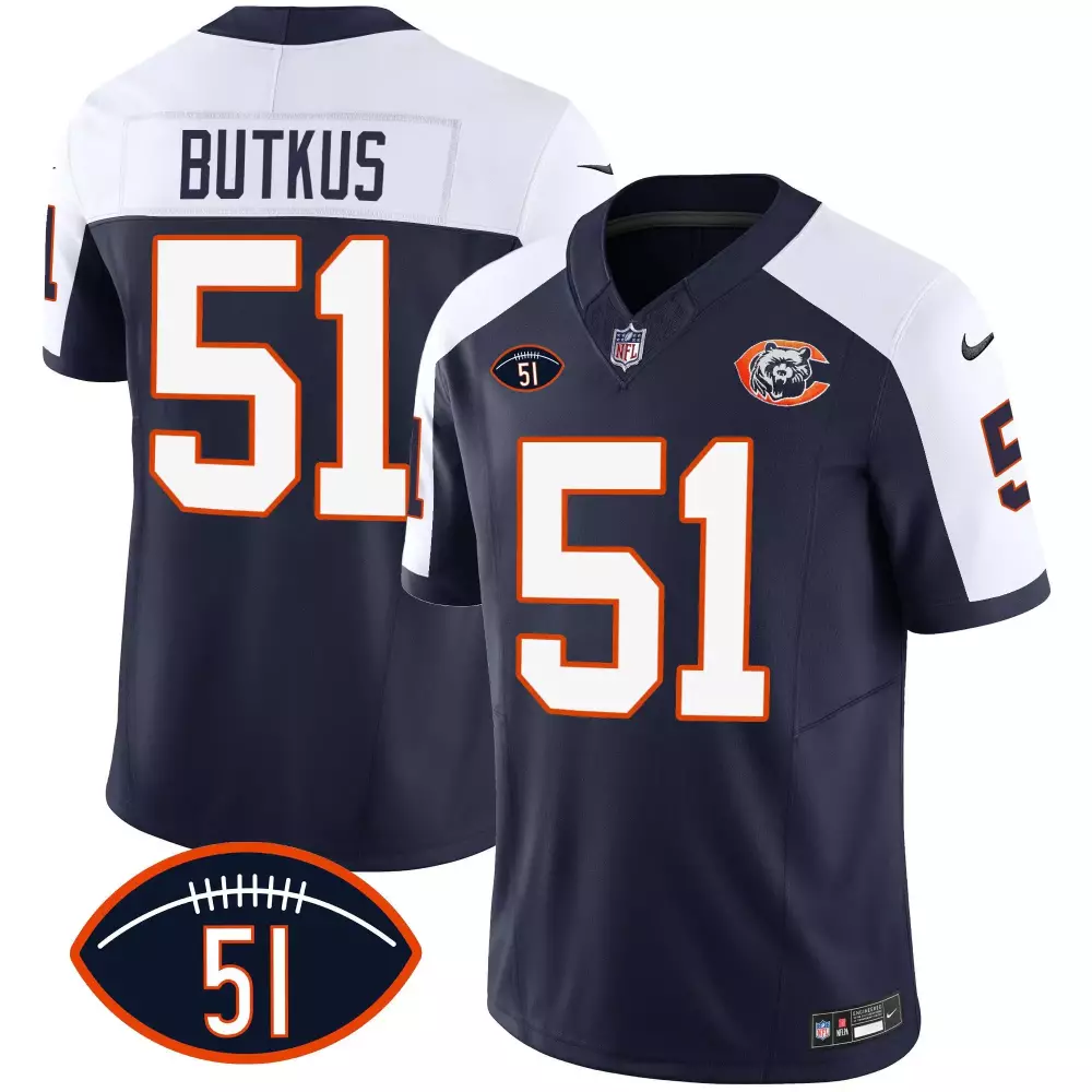 Dick Butkus 51 Chicago Bears Jersey Navy Blue Men Replica White Orange Alternate