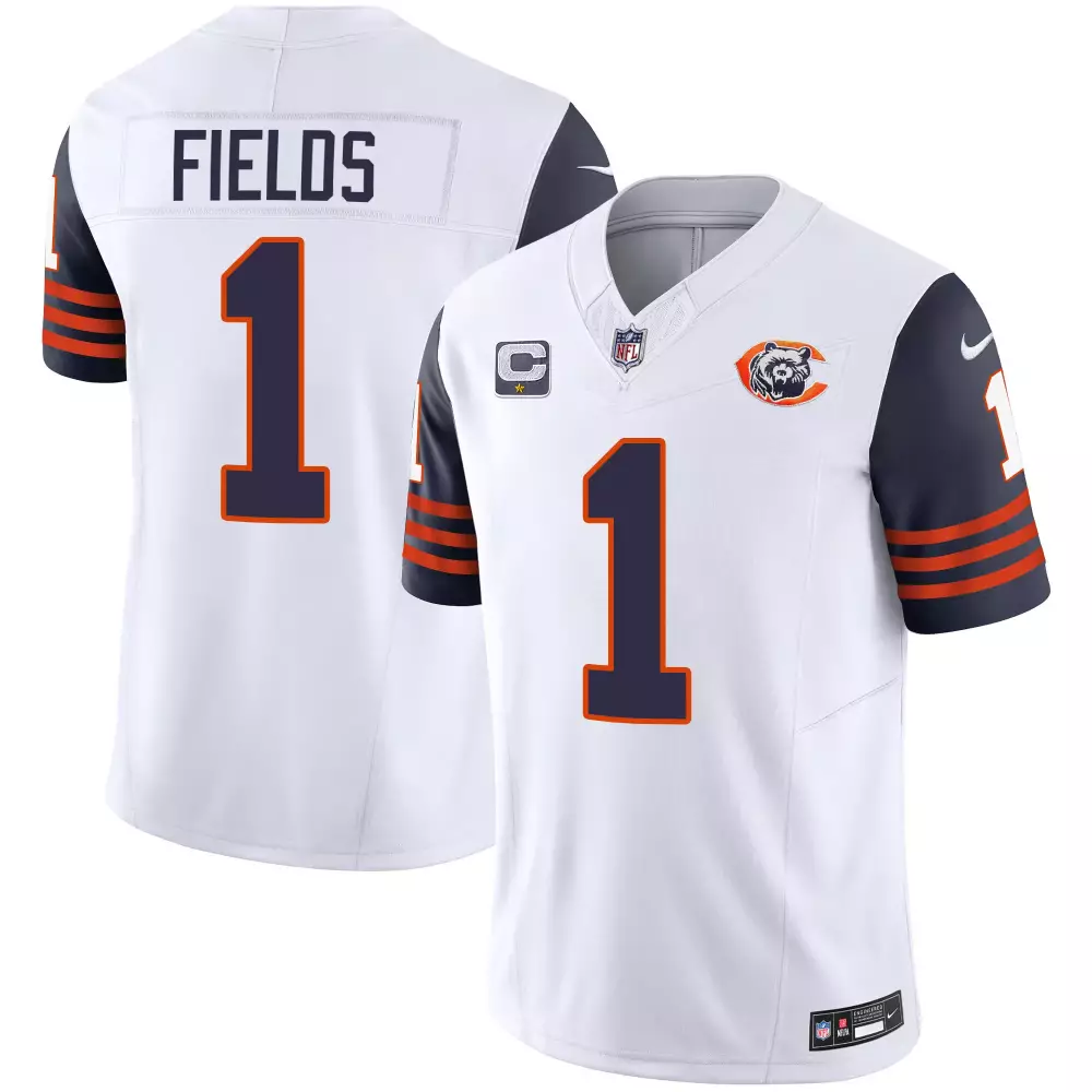 Justin Fields 1 Chicago Bears Jersey White Men Authentic Alternate Navy Blue Orange