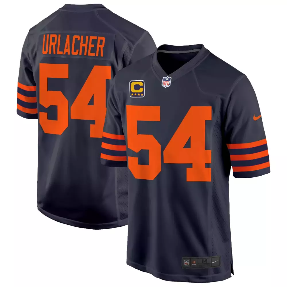 Brian Urlacher 54 Chicago Bears Jersey Navy Blue Men Orange Dark Throwback Game All
