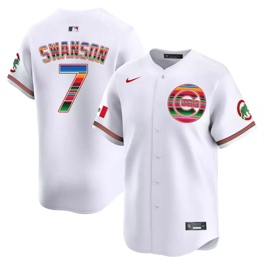 Dansby Swanson 7 Cubs Jersey White Mexican Flag Men Split Design Red Green Blue Yellow