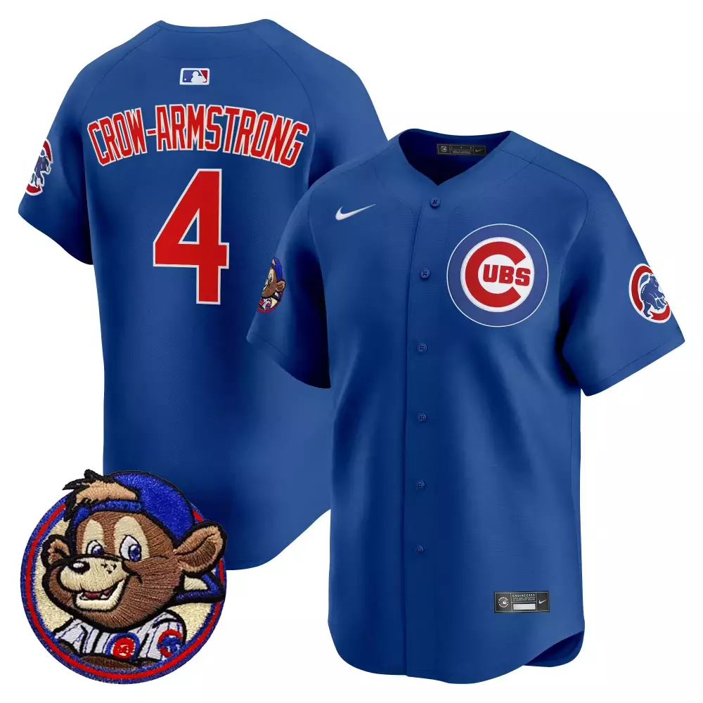 Pete Crow-armstrong 4 Cubs Jersey Blue Smokey Bear Men Red White Stitched Vapor Limited