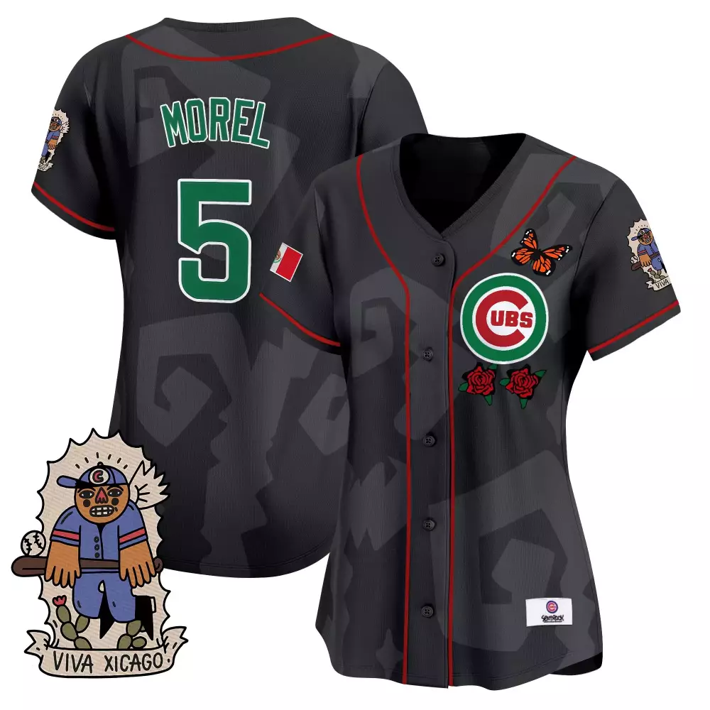 Morel Mexican 5 Cubs Jersey Black Mexico Flag Butterfly Women Green Red Vapor Heritage