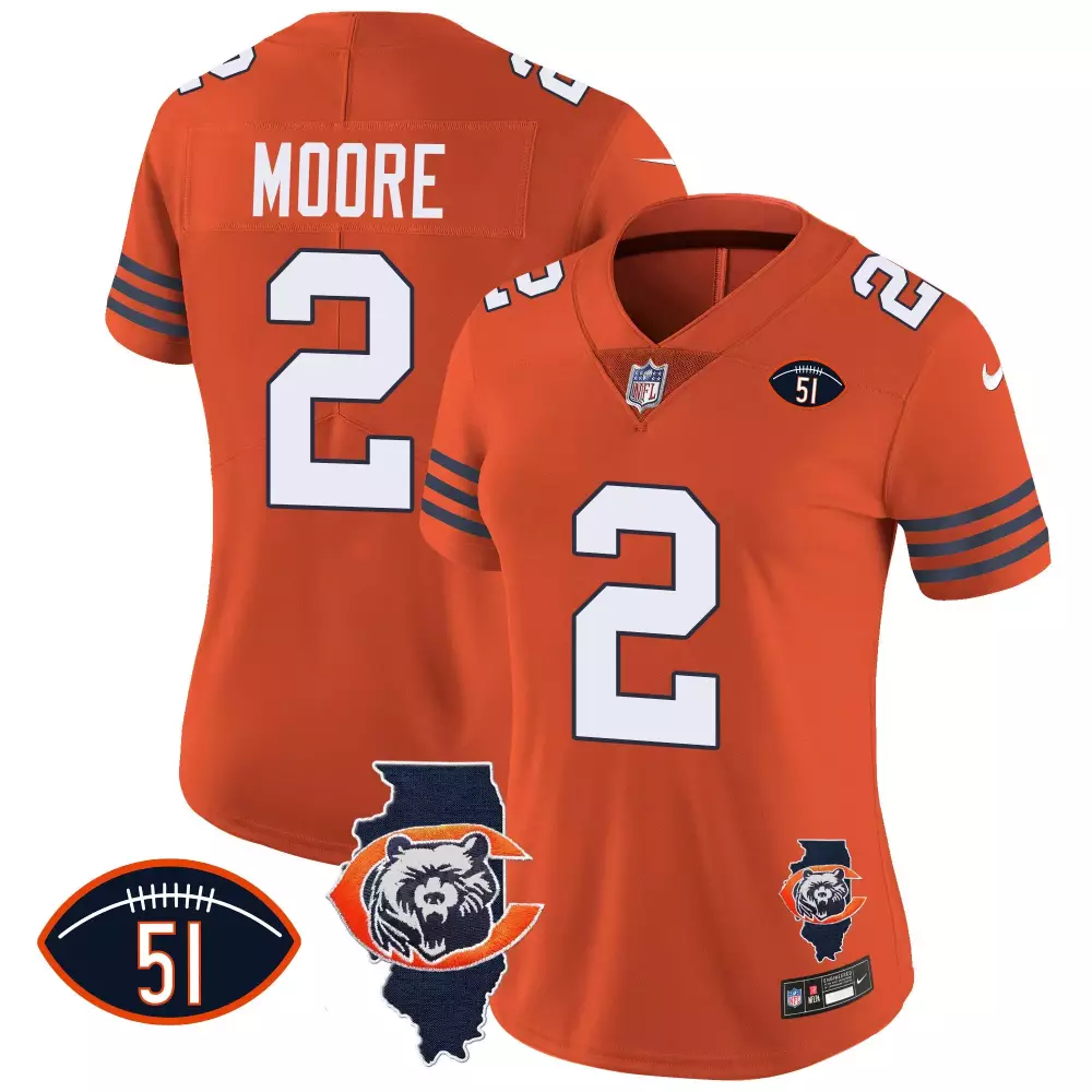 Moore 2 Chicago Bears Jersey Orange Illinois State Outline Men Replica Navy Blue