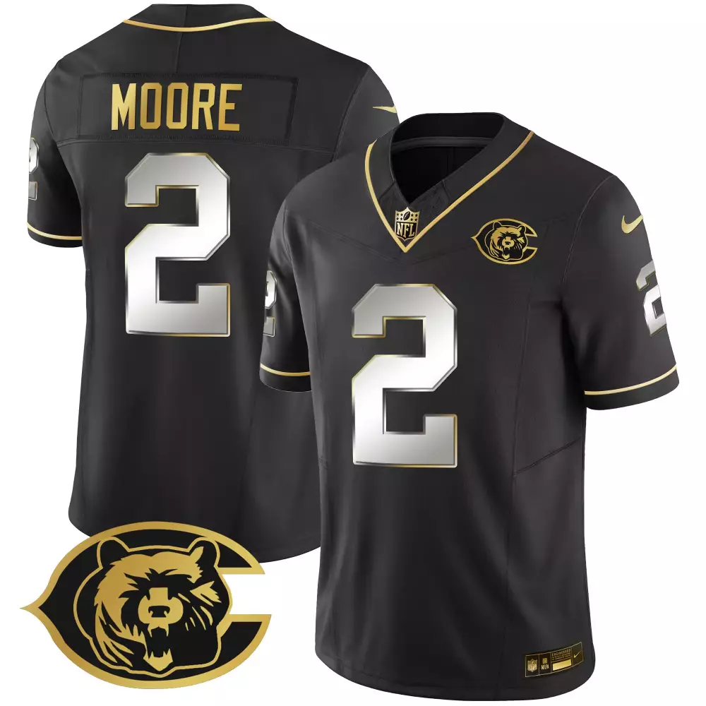 Moore 2 Chicago Bears Jersey Black Men NFL Gold Silver Stitched