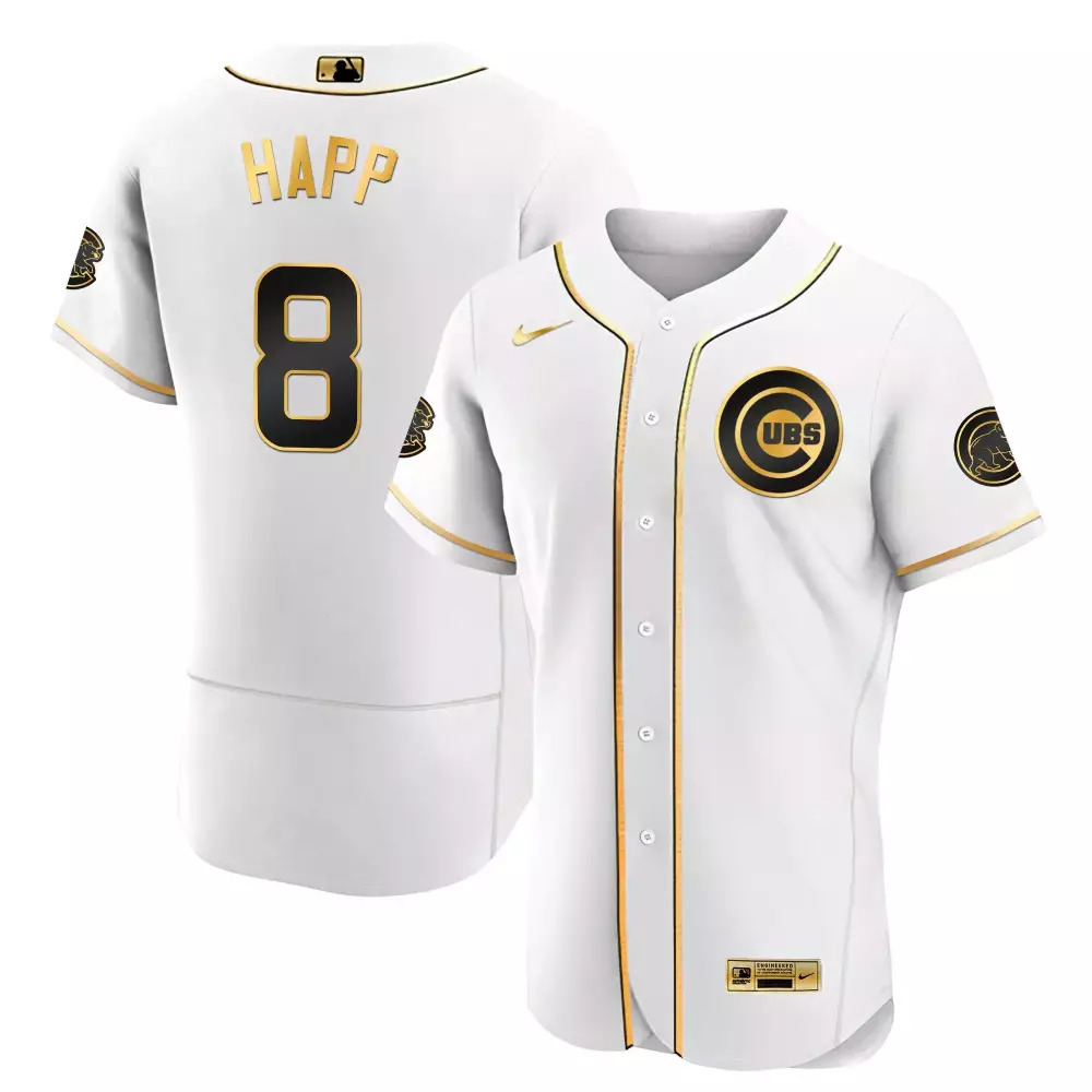 Ian Happ 8 Cubs Jersey White Men Gold Black Flex Limited All Stitched