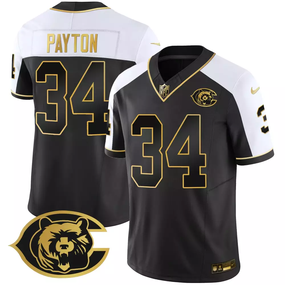 Walter Payton 34 Chicago Bears Jersey Black NFL 100 Men Alternate Split Design White