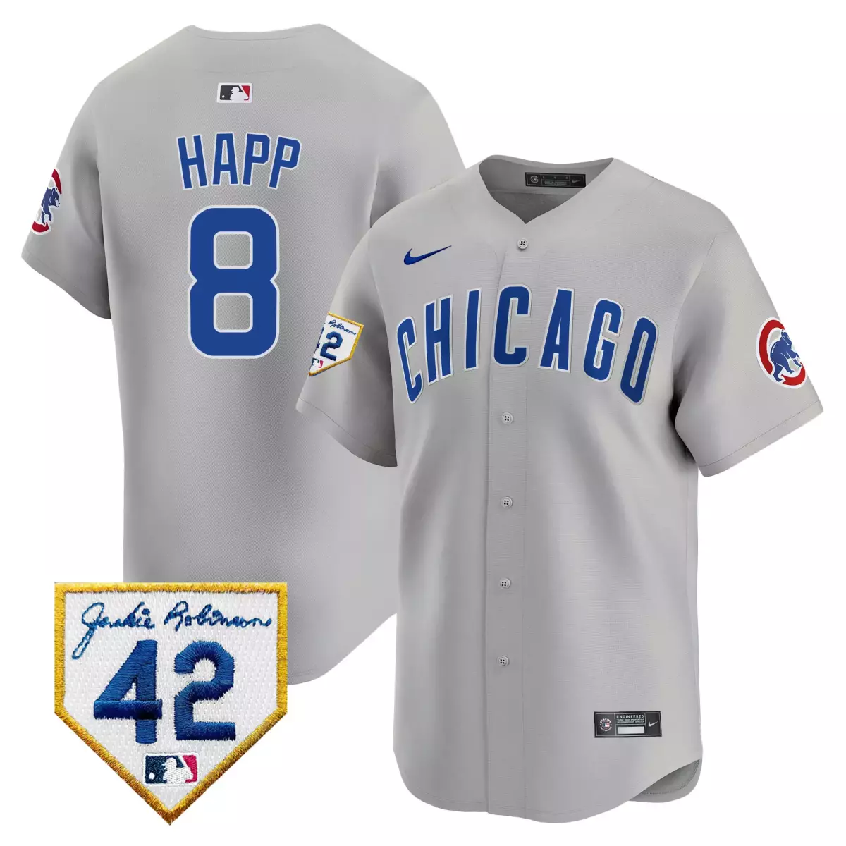 Ian Happ 8 Chicago Cubs Jersey Gray Jackie Robinson Day 42 2024 Men Blue White Red