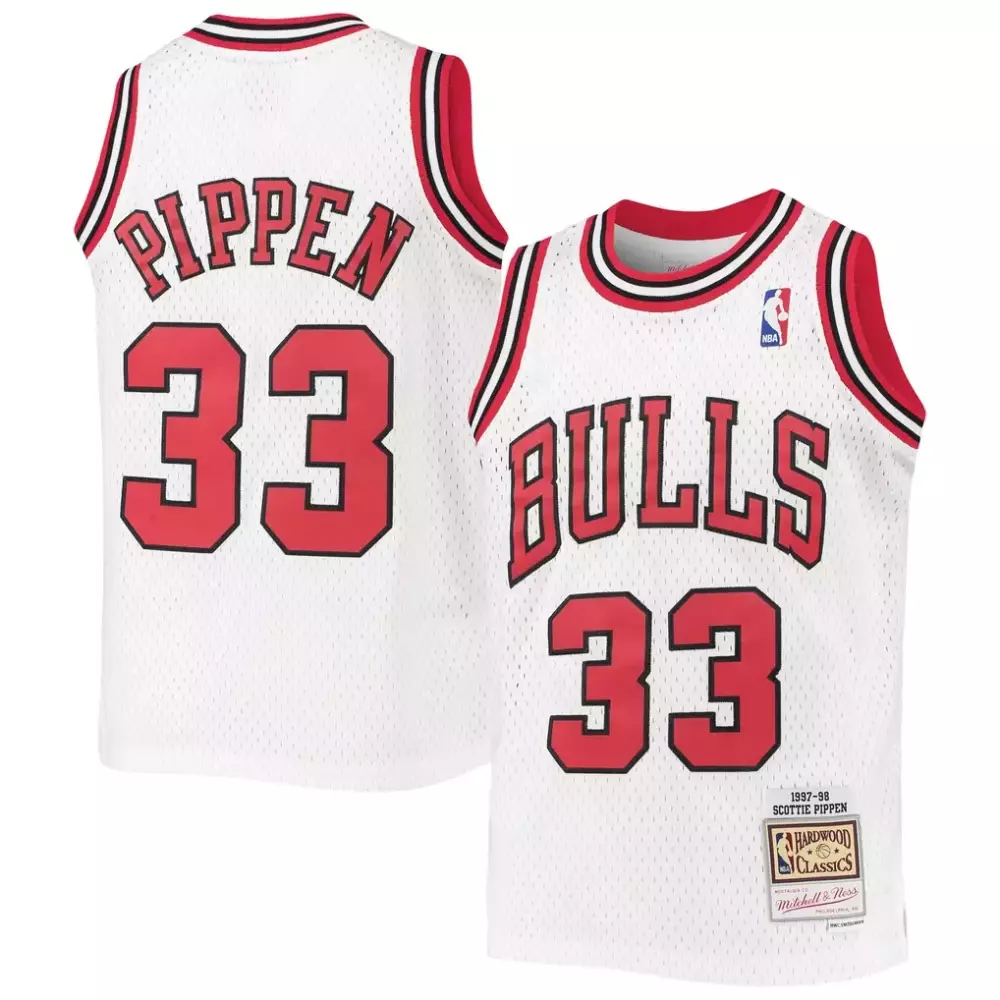 Scottie Pippen 33 Bulls Jersey White Hardwood Classics 1997 Men Replica Red Black