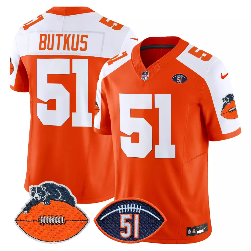 Dick Butkus 51 Chicago Bears Jersey Orange 'c' Football Number Men White Alternate
