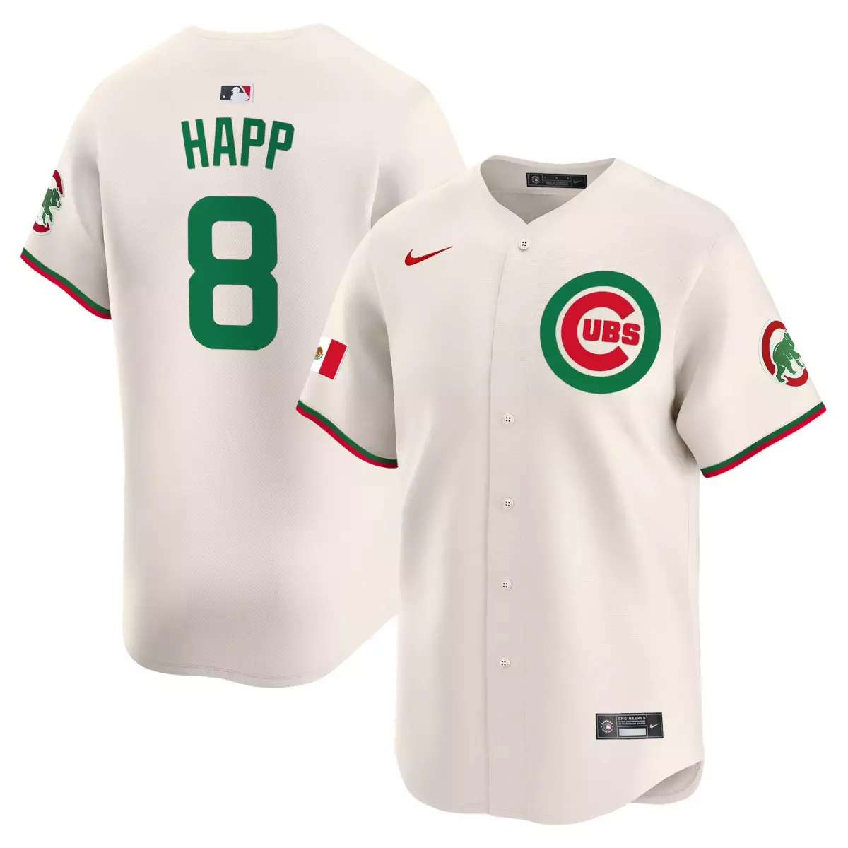Happ Mexico 8 Cubs Jersey Cream Flag Men Green Red Vapor Premier Limited v3 All Stitched
