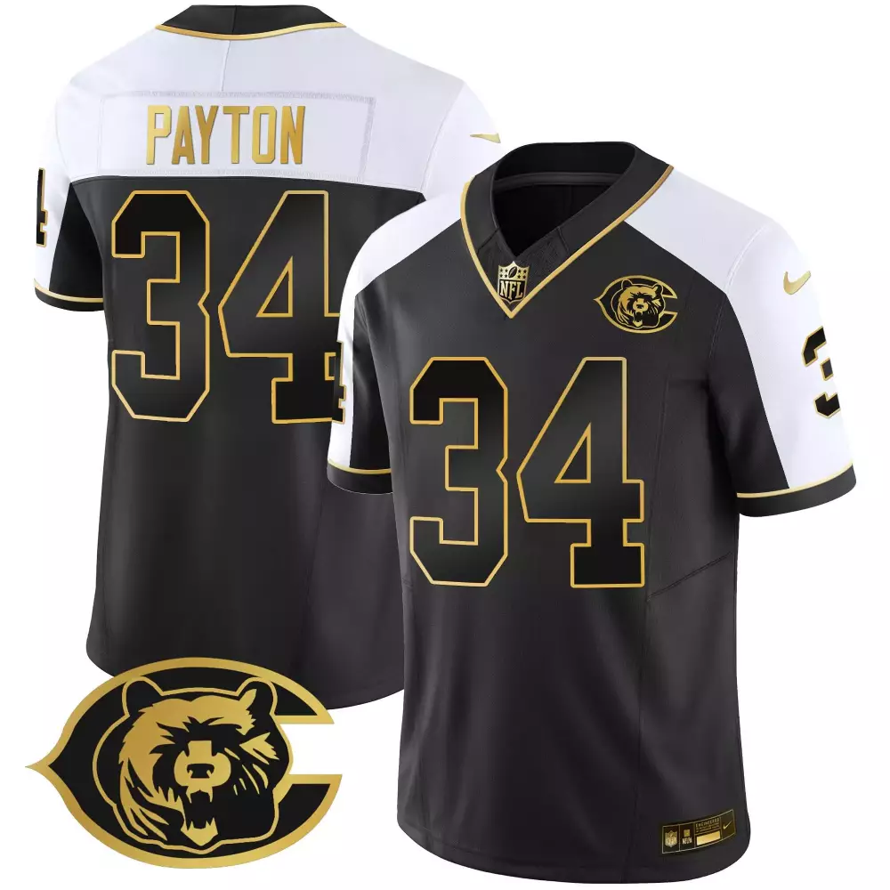 Walter Payton 34 Chicago Bears Jersey Black 100th Anniversary Men Alternate White