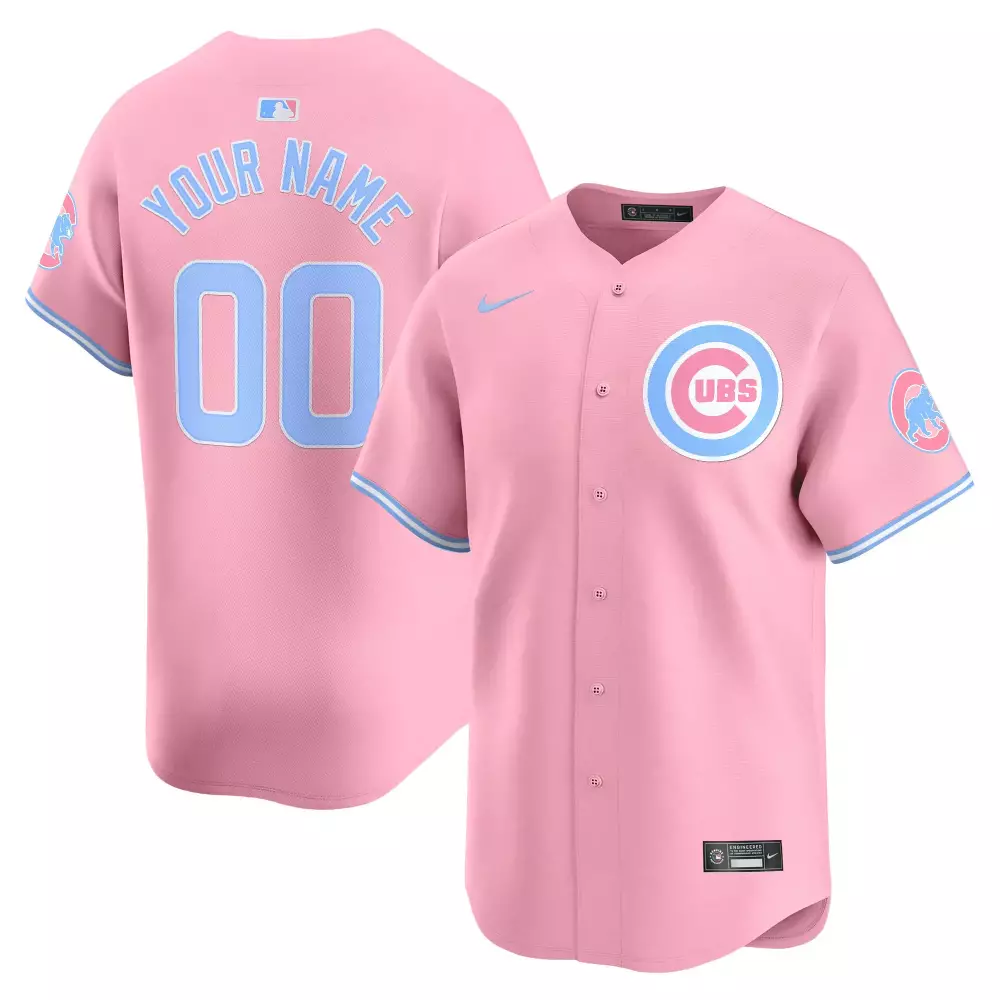 Custom Cubs Jersey Pink Light Blue White Vapor Premier Limited All Stitched
