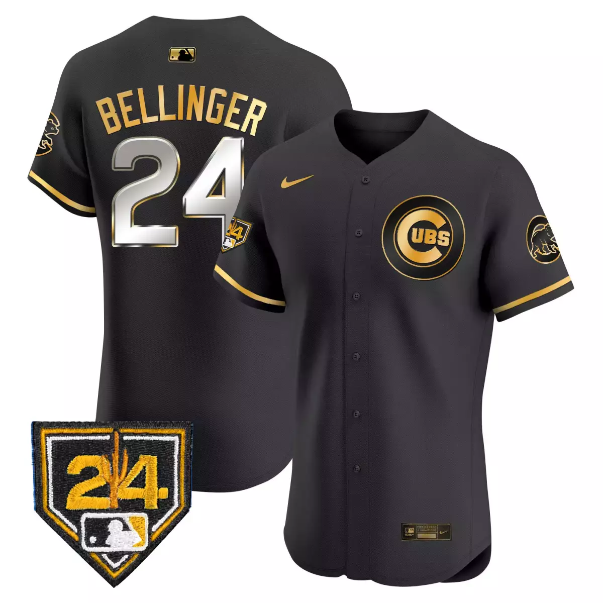 Bellinger Training 24 Cubs Jersey Black City Connect Chicago Men Split Design Gold