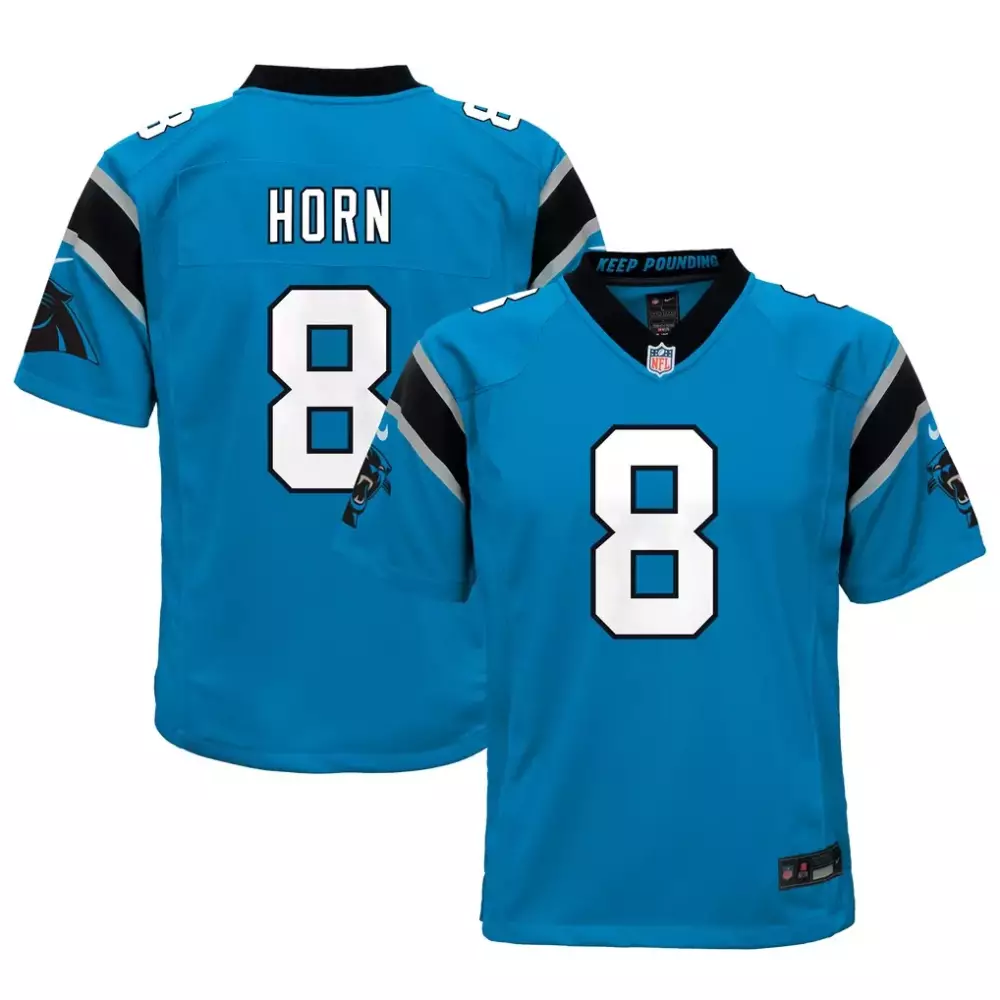 Jaycee Horn 8 Carolina Panthers Jersey Blue Men Nike Vapor Limited Black White Silver