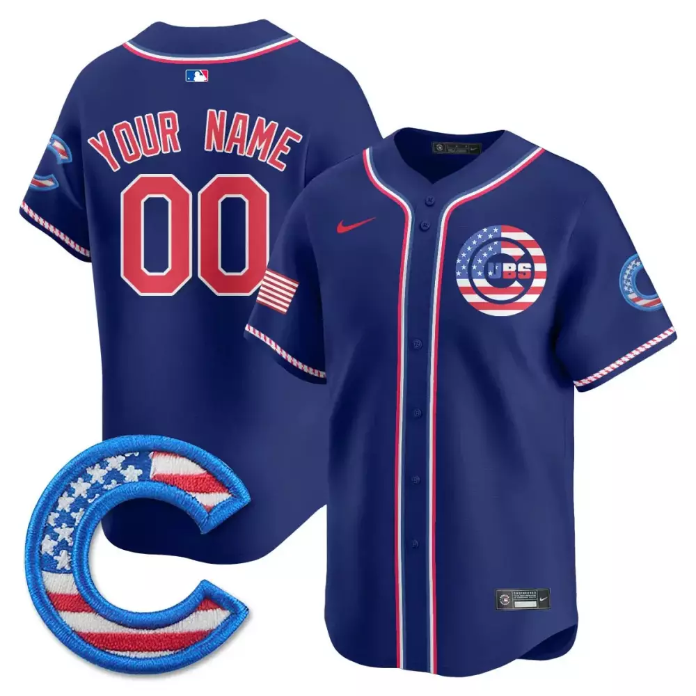 Custom Cubs Jersey Royal Blue 4th Of July Us Flag Men Red White Navy