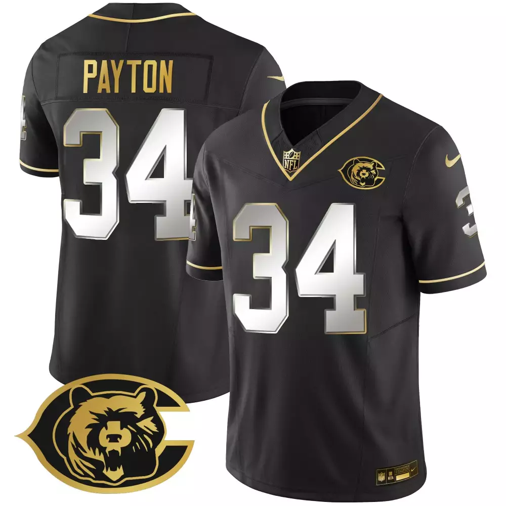 Walter Payton 34 Chicago Bears Jersey Black Color Rush Men Alternate Gold Silver