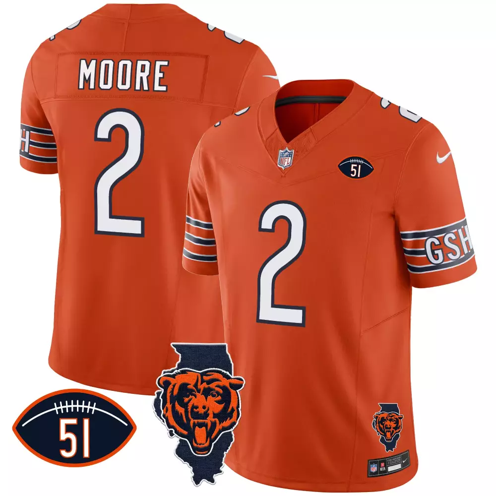 Moore 2 Chicago Bears Jersey Orange Gsh Illinois Outline Bear Head Men Navy Blue