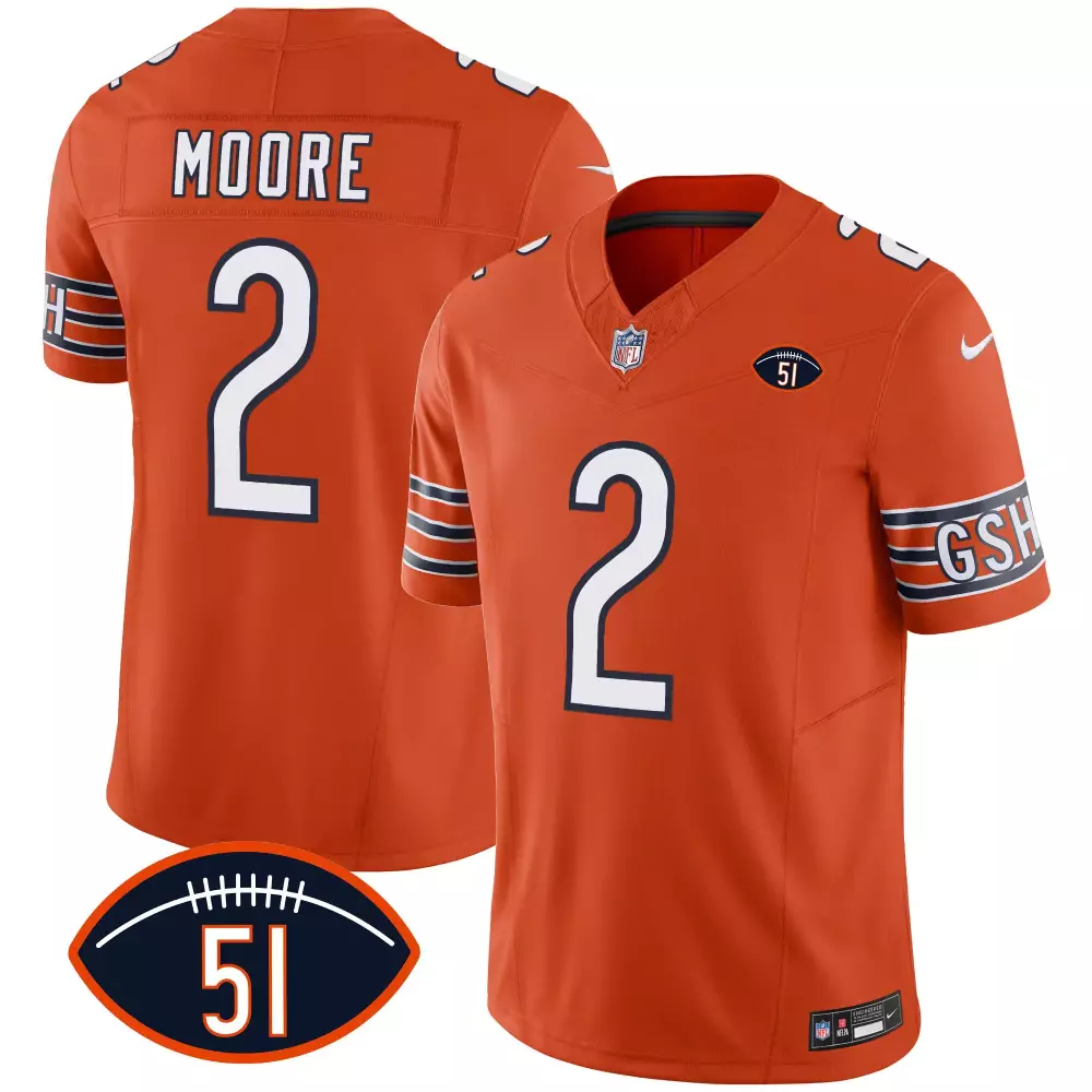 Dj Moore 2 Chicago Bears Jersey Orange Men Navy Blue White Vapor All Stitched
