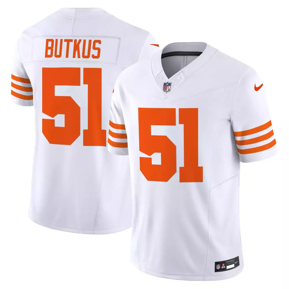 Dick Butkus 51 Chicago Bears Jersey White Men Home Orange Throwback Vapor Limited