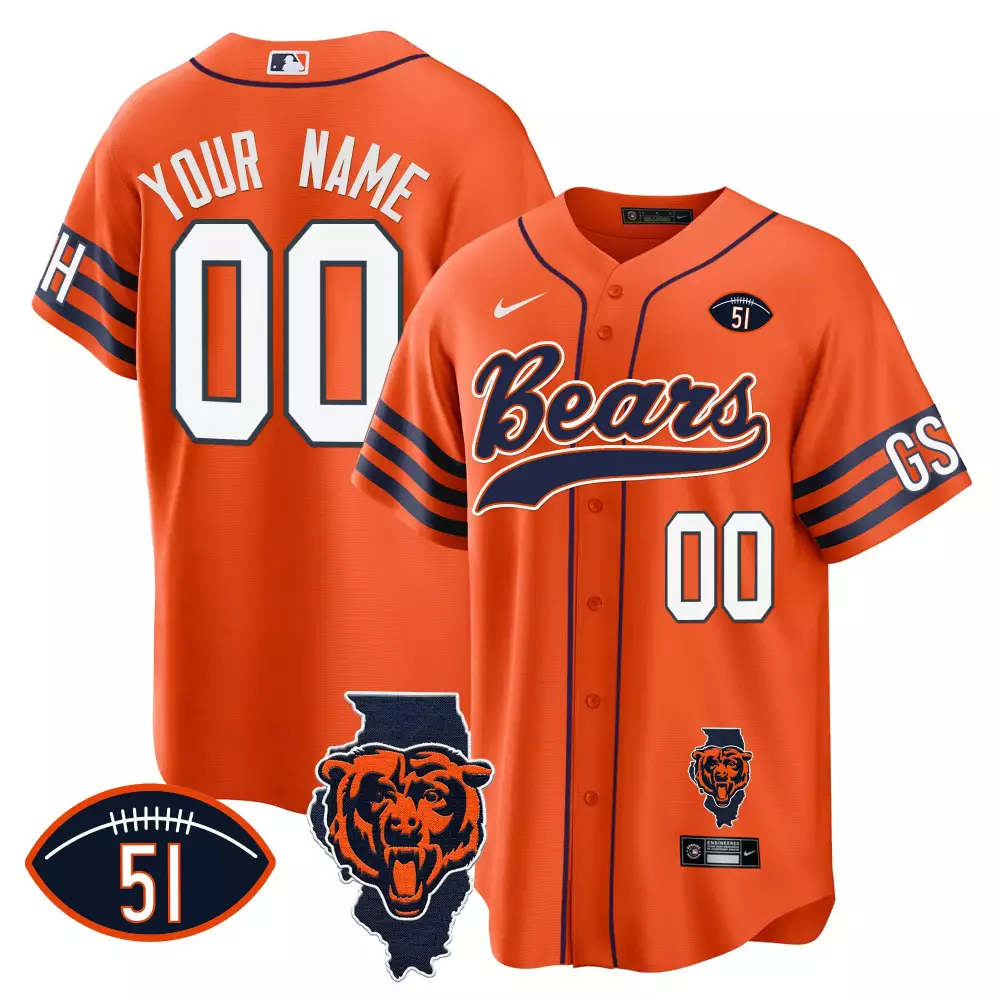 Custom Bears Jersey Orange Navy Blue White All Stitched