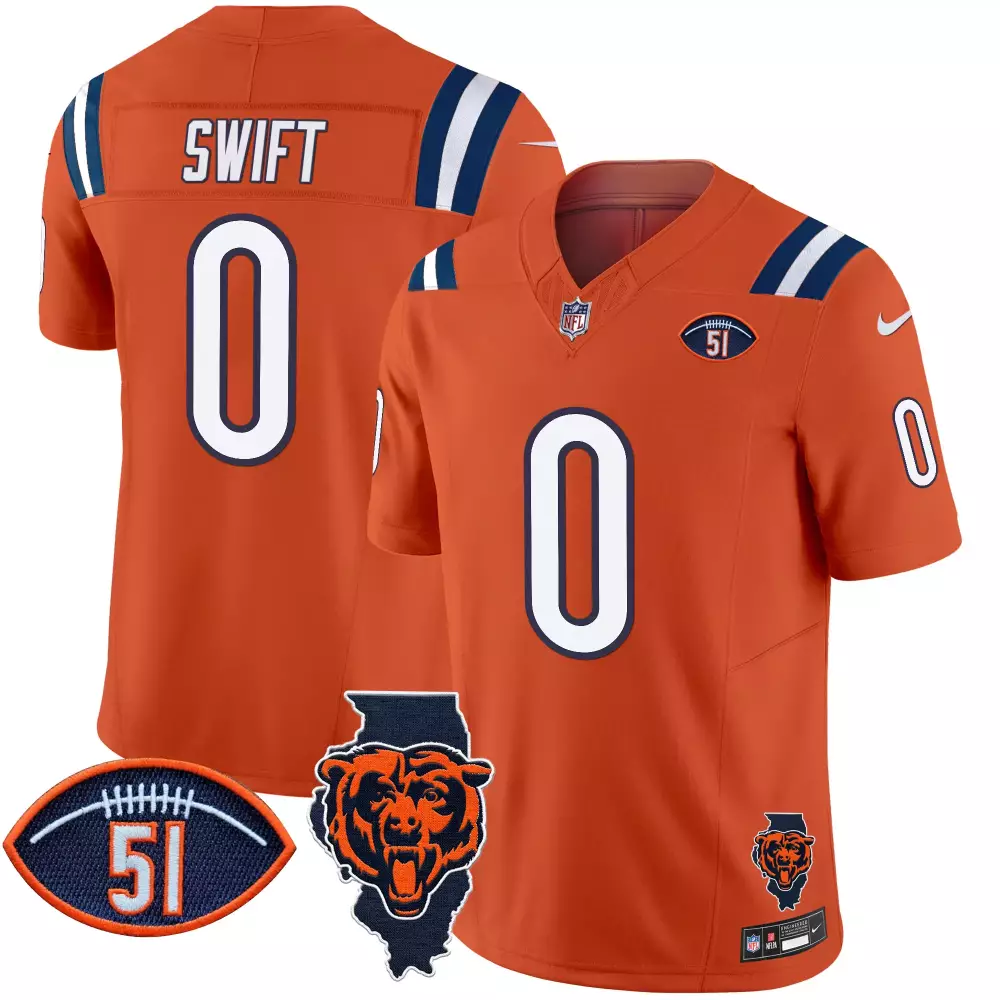 Swift Bears Jersey Orange Football 51 Men NFL Navy Blue White Vapor Limited v2 All