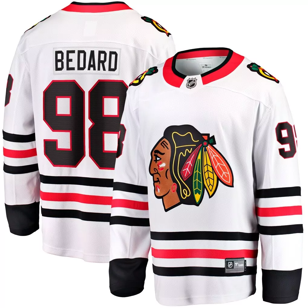 Connor Bedard 98 Jersey White Chicago Blackhawks Men Authentic Black Red Away Breakaway