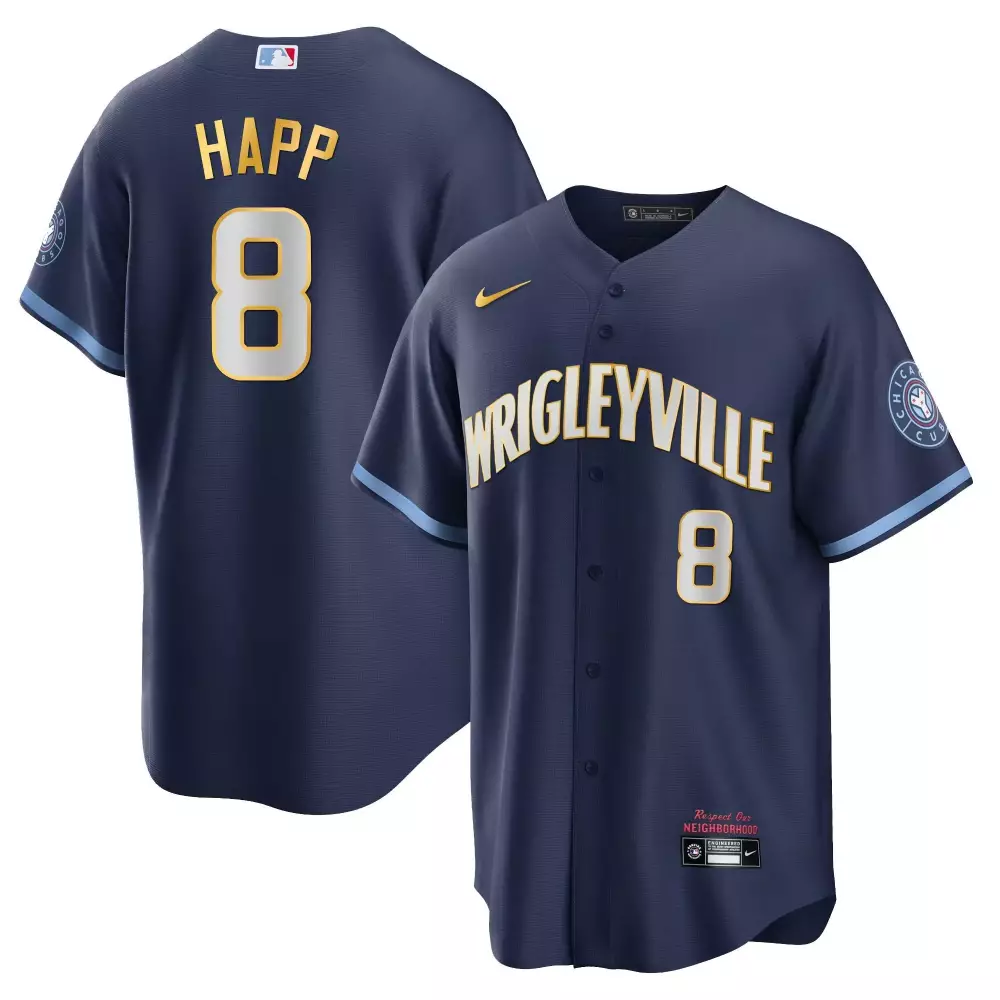 Ian Happ 8 Chicago Cubs Jersey Navy Respect Our Neighborhood Men Light Blue Gold