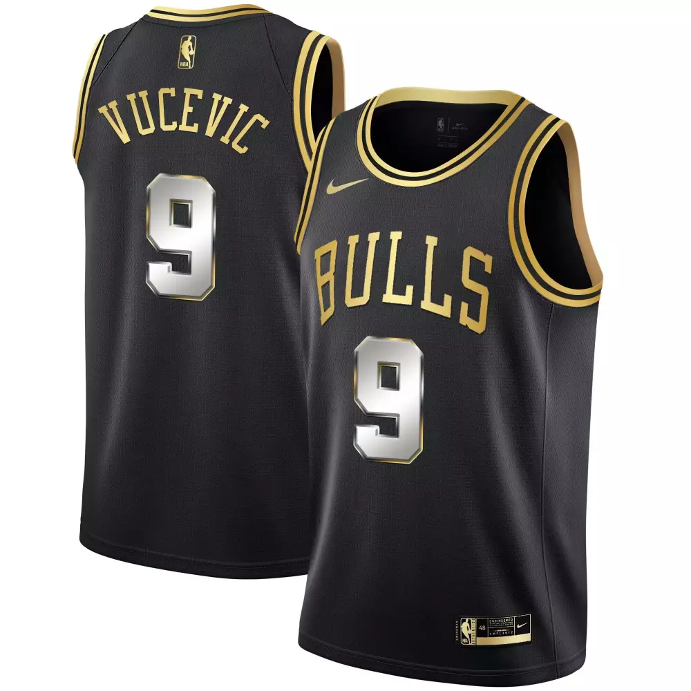 Nikola Vucevic 9 Bulls Jersey Black Men Gold Silver All Stitched Vapor