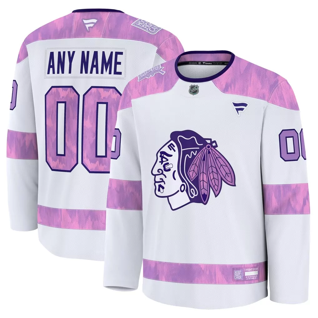 Chicago Blackhawks Jersey White Hockey Fights Cancer Men Alternate Custom Design