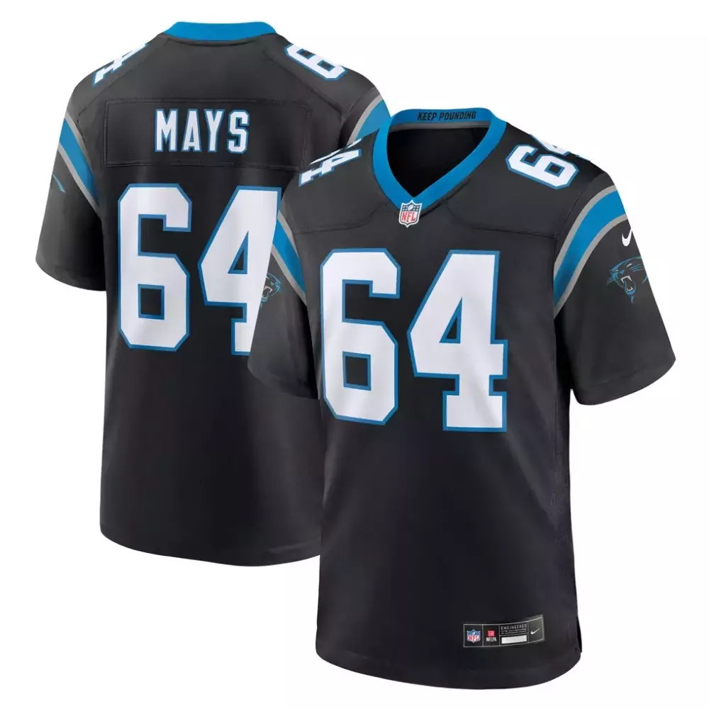 Cade Mays 64 Carolina Panthers Jersey Black Men Blue White Game