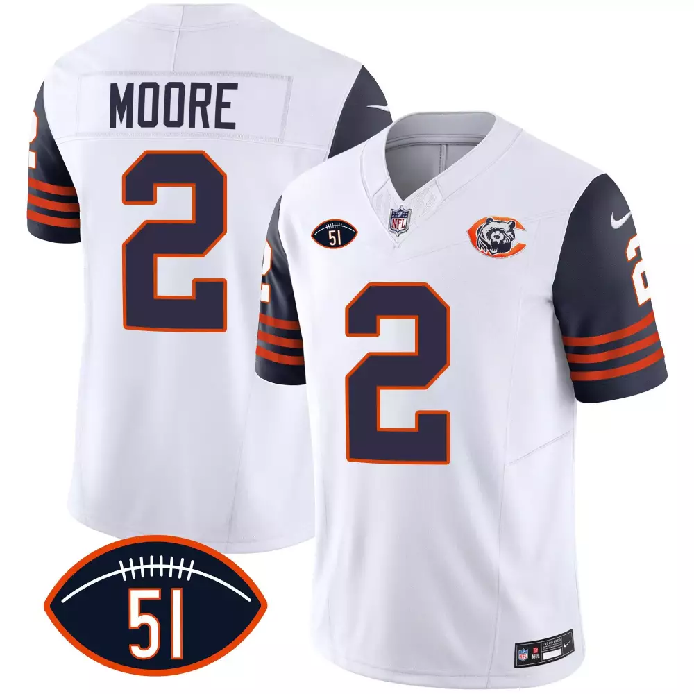 Dj Moore 2 Chicago Bears Jersey White NFL 100 Men Alternate Navy Blue Orange Throwback