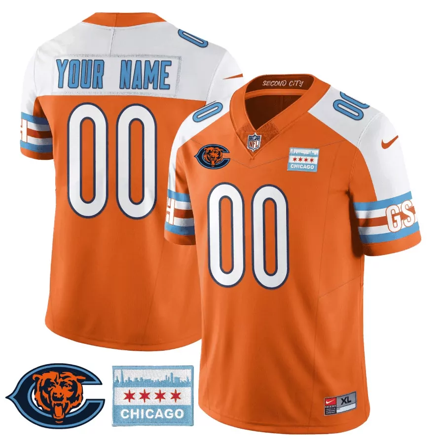 Custom Chicago Bears Jersey Orange Skyline Men NFL White Light Blue Alternate All