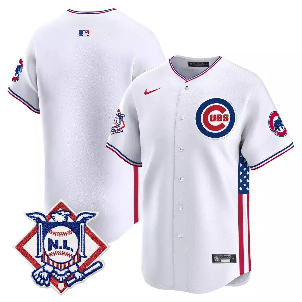 Fourth July Chicago Cubs Jersey White National League Split Design Red Blue Vapor