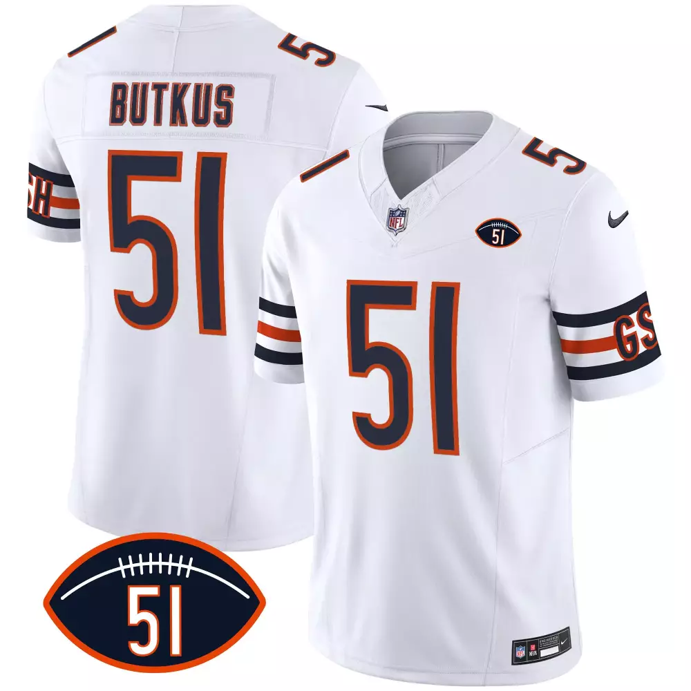 Dick Butkus 51 Chicago Bears Jersey White Men Navy Orange Vapor All Stitched
