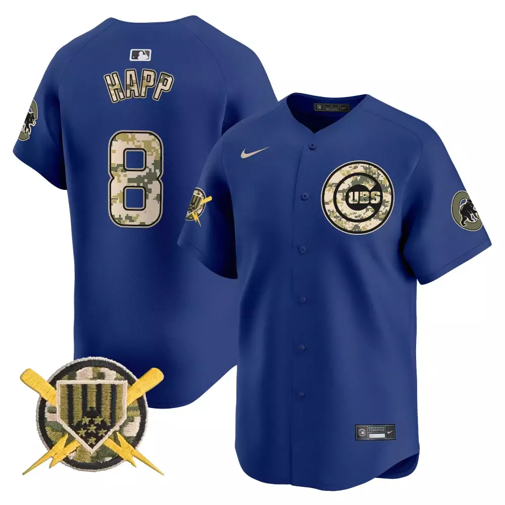Ian Happ 8 Chicago Cubs Jersey Royal Blue Armed Forces Day American Flag Men Camo Green