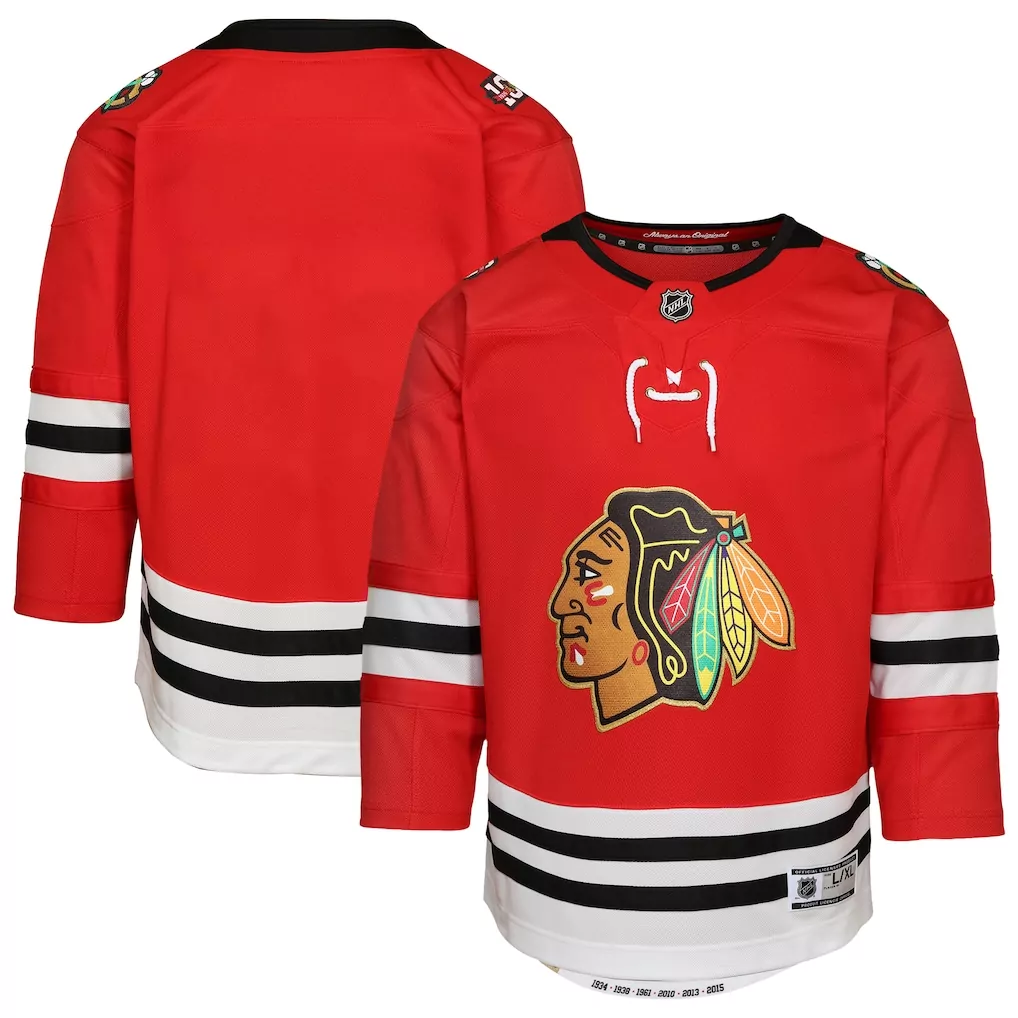 Custom Chicago Blackhawks Jersey Red Men Ice Black White Premier