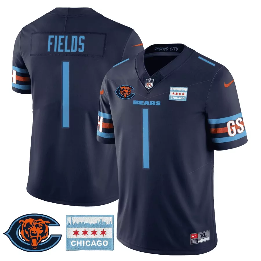 Justin Fields 1 Chicago Bears Jersey Navy Blue City Connect Skyline Men Alternate